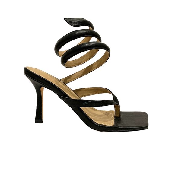 Black low heels sexy spiral ankle wrap size 5.5 women shoe for clubbing Party - Picture 1 of 8